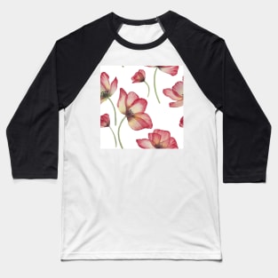 Red translucent Poppies watercolor print. Transparent Poppy flower romantic composition Baseball T-Shirt